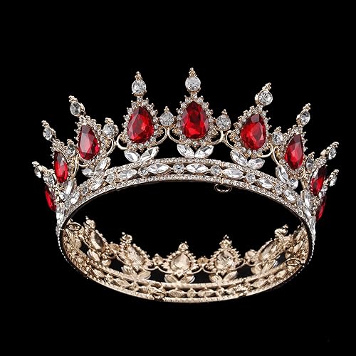Ulike2 corona para reyreina con piedras rojas de rubí tiaras de zafiro accesorio para el cabello chapada en oroplata 1 1#
