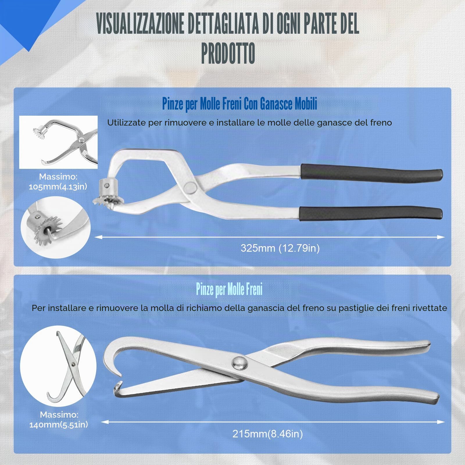 15 TLG tamburo freno set di attrezzi per freni a tamburo per auto, set di attrezzi per cambiare/pulire impianti a disco e tamburo, montaggio officina