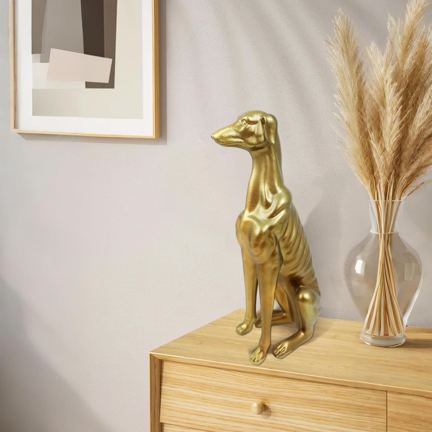 Gold Greyhound Sculpture, 14.5'' Tall Dog Statue for Coffee Table Entryway Bookshelf, Animal Figurines for Modern Home Décor, Housewarmings Birthdays Gifts for Dog Lovers