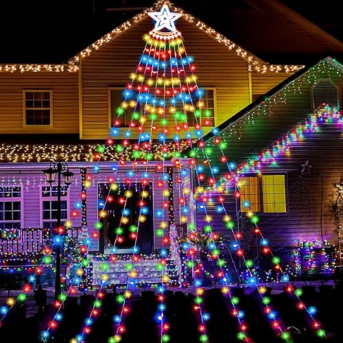 Ilumina tu espacio con coloridas luces de Navidad de 350 luces LED de estrella: fácil instalación en exteriores e interiores, brillo festivo