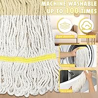 Vista 3 de Trapeador industrial comercial resistente con 3 cabezales de repuesto, trapeadores húmedos de cuerda de extremo con bucle con mango largo