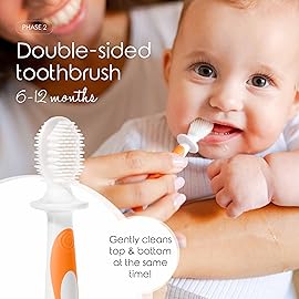 Cherish Baby Care Baby Toothbrush & Toddler Toothbrush Set (0-2 Years) - BPA-Free & Safety-Tested, 2023 Award Winner, Food-Grade Silicone (Orange)