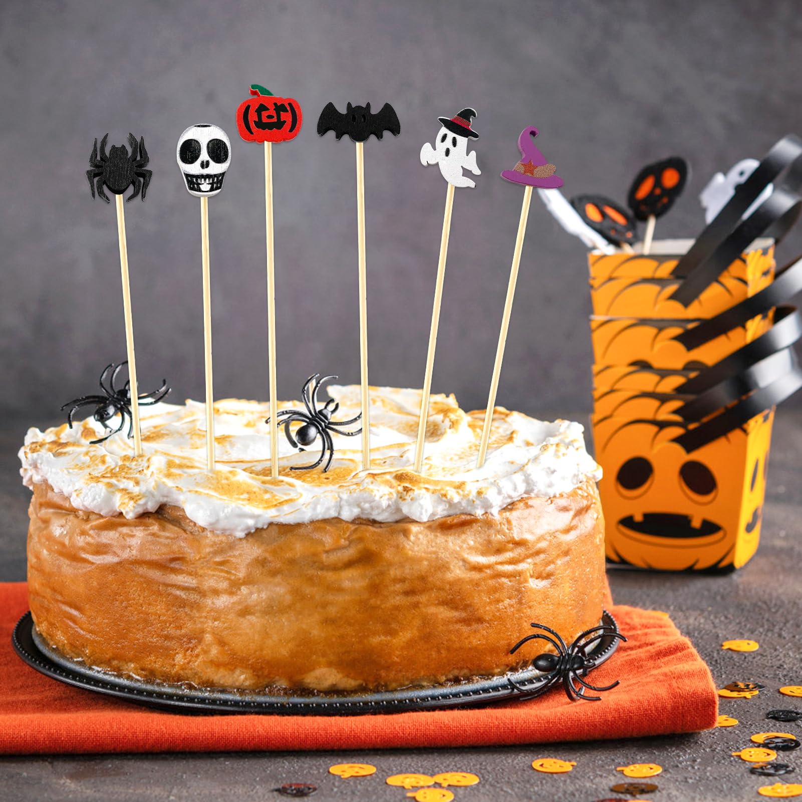 GreenYeah 100PCS Bastoncini da Cocktail di Halloween, Spiedini da Cocktail per Halloween, Bastoncini da Cocktail Legno, Stuzzicadenti Decorativi di