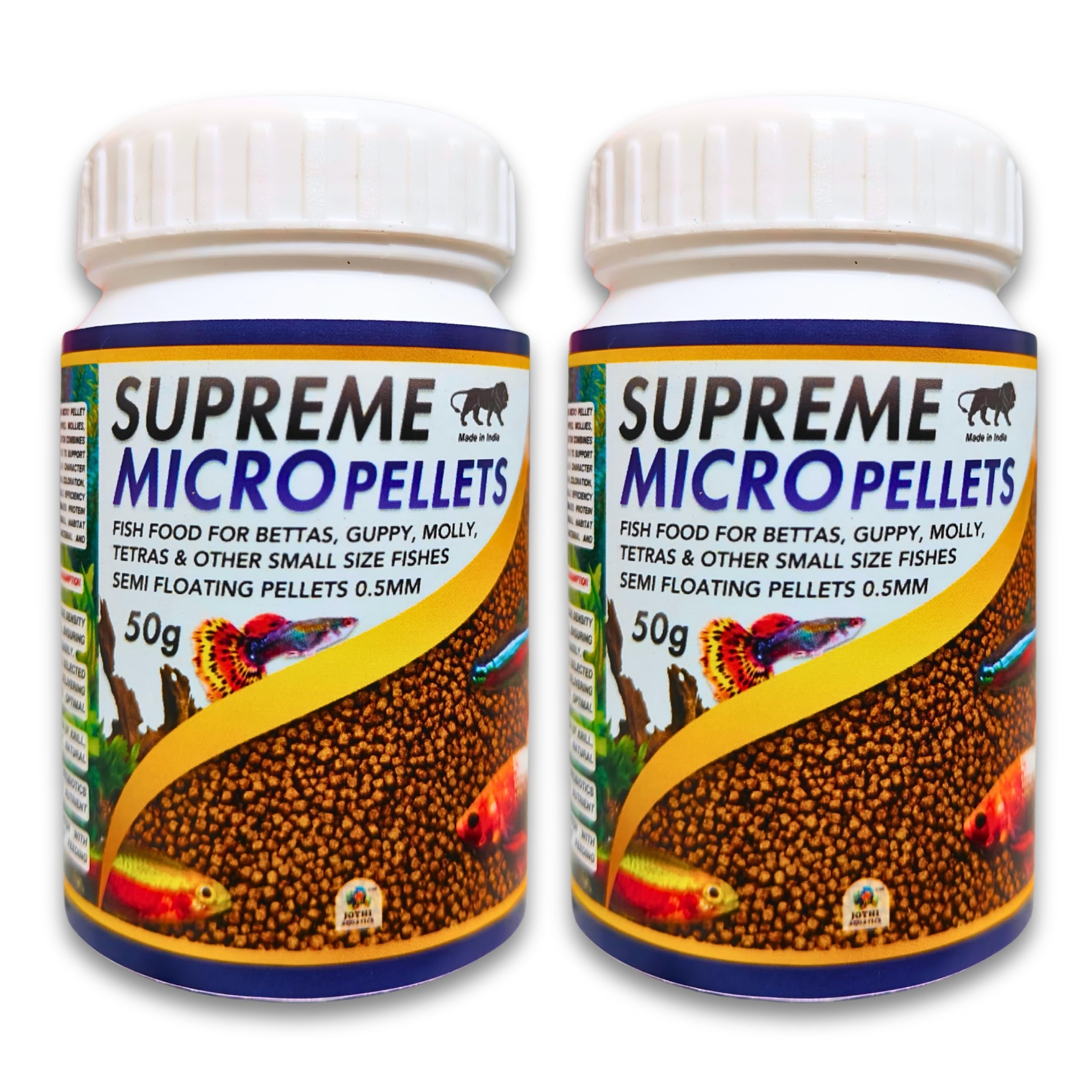 Jothi Aquatics Supreme Micro Pellets Fish Food 100g (50gx2) | 60% Max Protein | Guppy, Betta, Molly, Tetra | Growth, Color & Immunity Booster