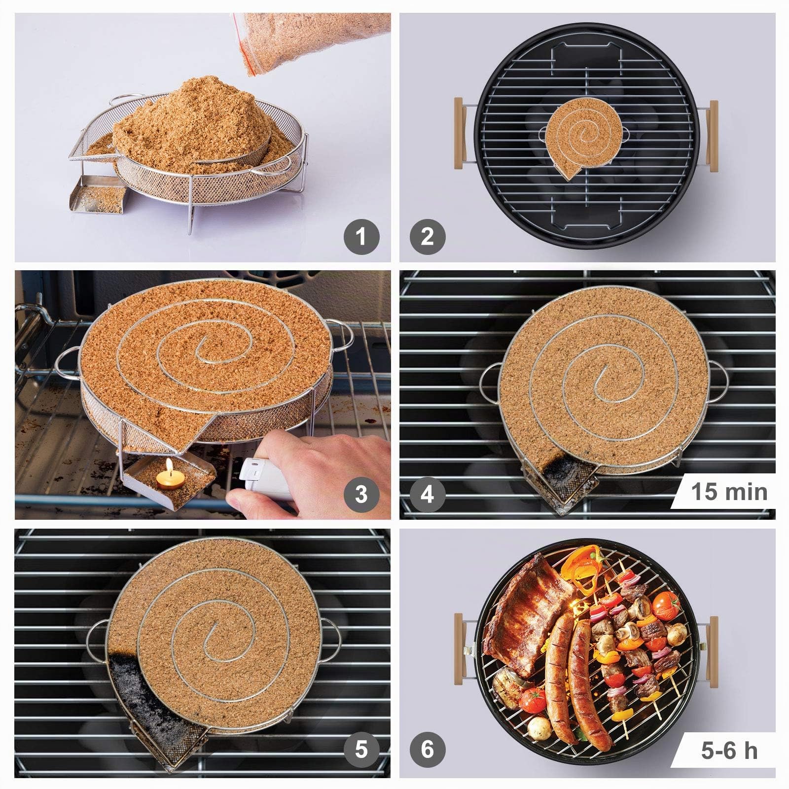 Générateur de Fumée Froide en Acier Inoxydable Fumoir Viande et Poisson avec Brosse Nettoyage Serpentin pour Fumoir pour Grille Barbecue - Rond