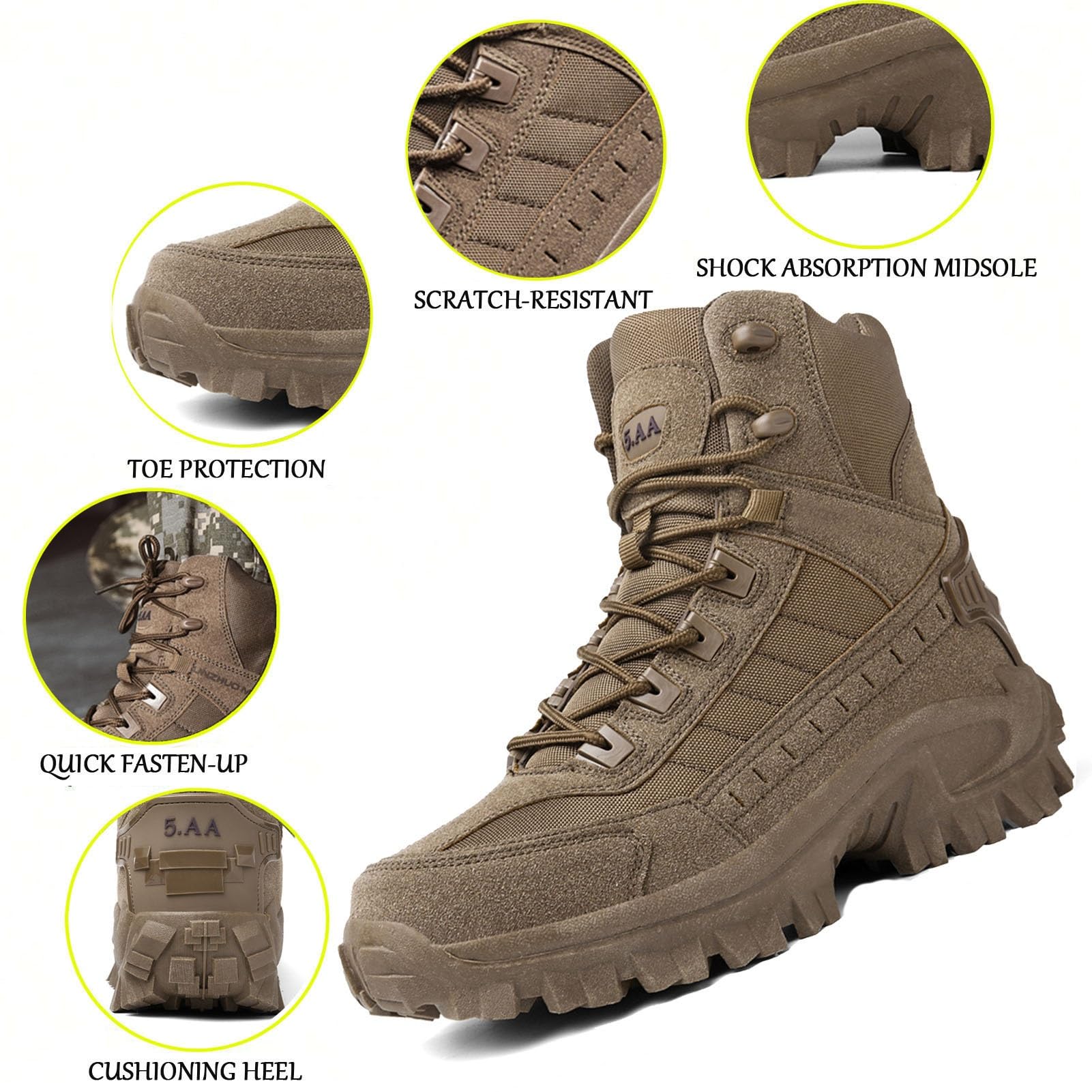 Bottes Tactiques pour Hommes avec Fermeture Éclair Latérale, Bottes de Combat Militaires Imperméables, Bottes de Randonnée et D'extérieur Légères et Confortables