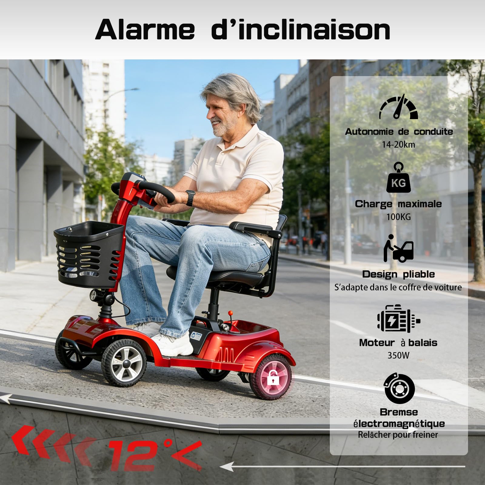 Z02 Véhicule de Mobilité Électrique Pliable et Léger pour Adultes, 4 Roues Trottinette Électrique Adulte avec Siège, Autonomie 20KM, Conçu pour Personnes à Mobilité Réduite et Handicapés (Rouge)
