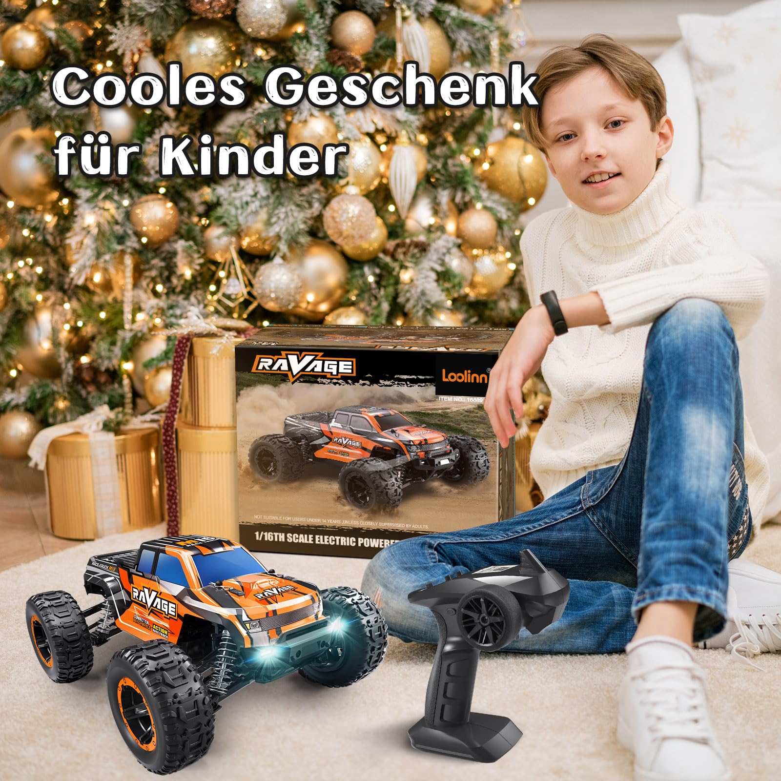 Loolinn | Ferngesteuertes Auto als Geschenk für Kinder und Erwachsene - Hobby Klasse, Sehr langlebig, Maßstab 1:16, 4WD, Höchstgeschwindigkeit 30km/h, Einstellbare Geschwindigkeit - Festtagsgeschenk