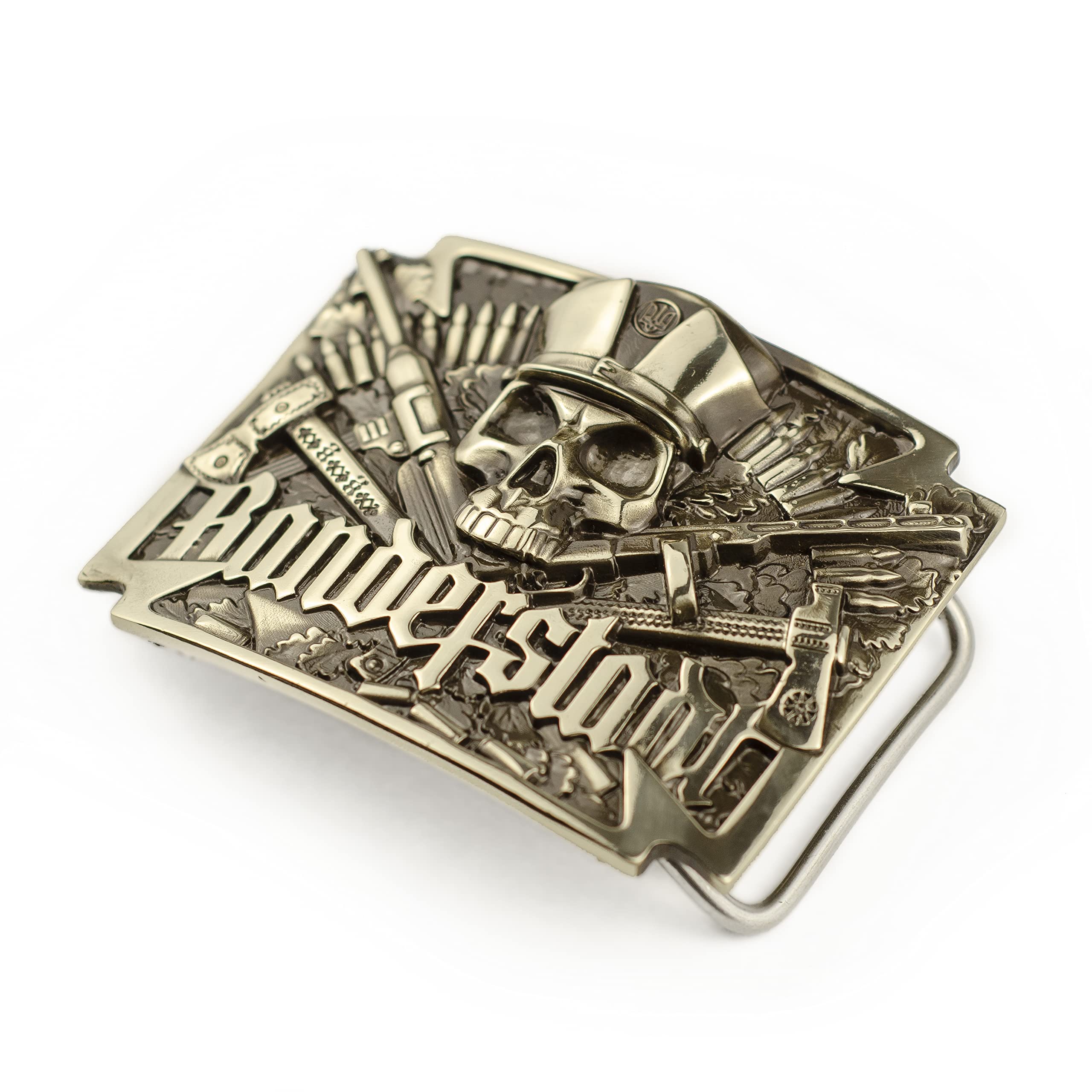 Solid german silver belt buckle Banderstadt, handmade artistic sculptural rebel skull solid buckle, ukrainian metal art cast