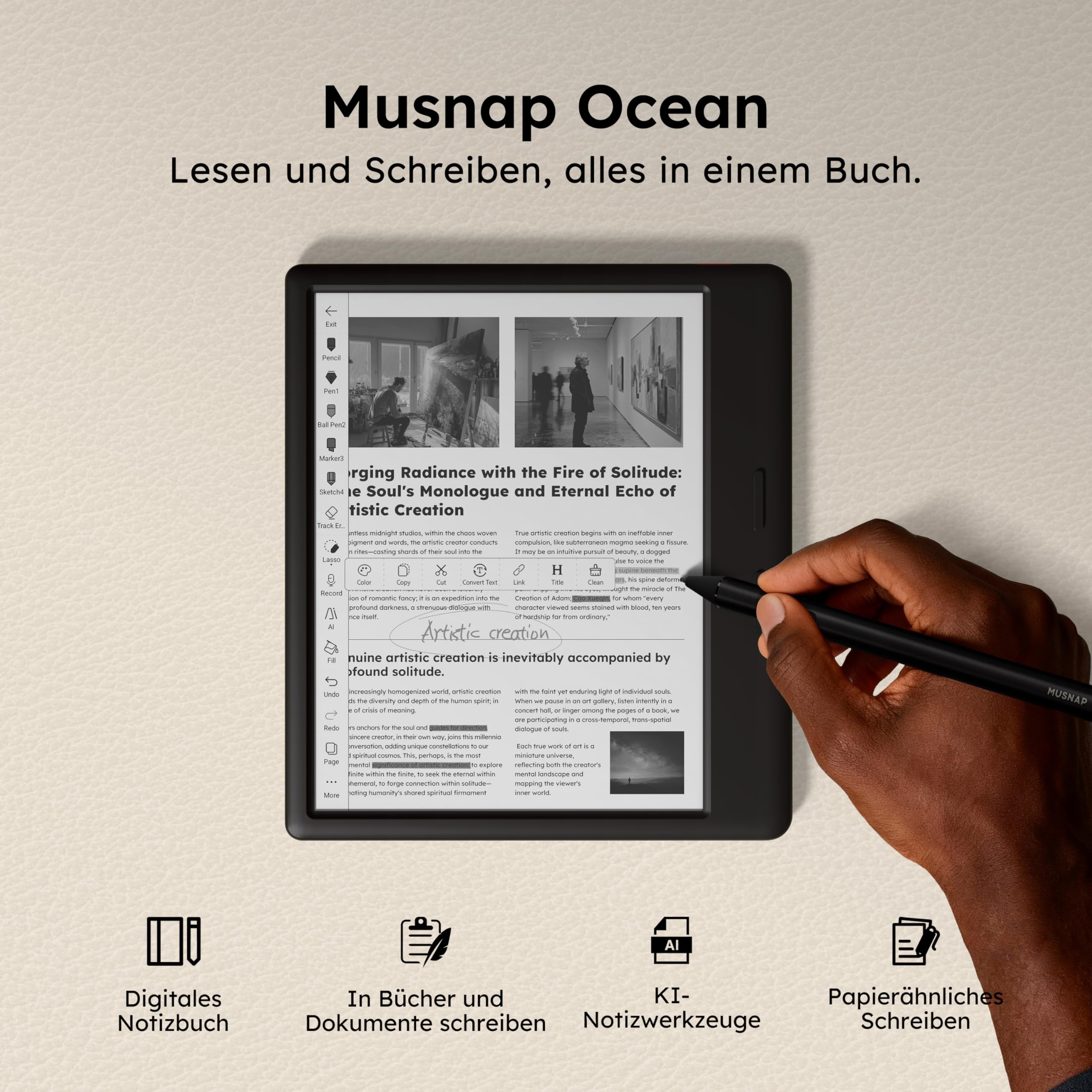 Ocean 64GB+4GB 7”eBook-Reader unterstützt Handschrift, 7”E-Ink-Papier-Tablet mit langer Akkulaufzeit zum Lesen und Schreiben (ohne Musnap-Eingabestift)