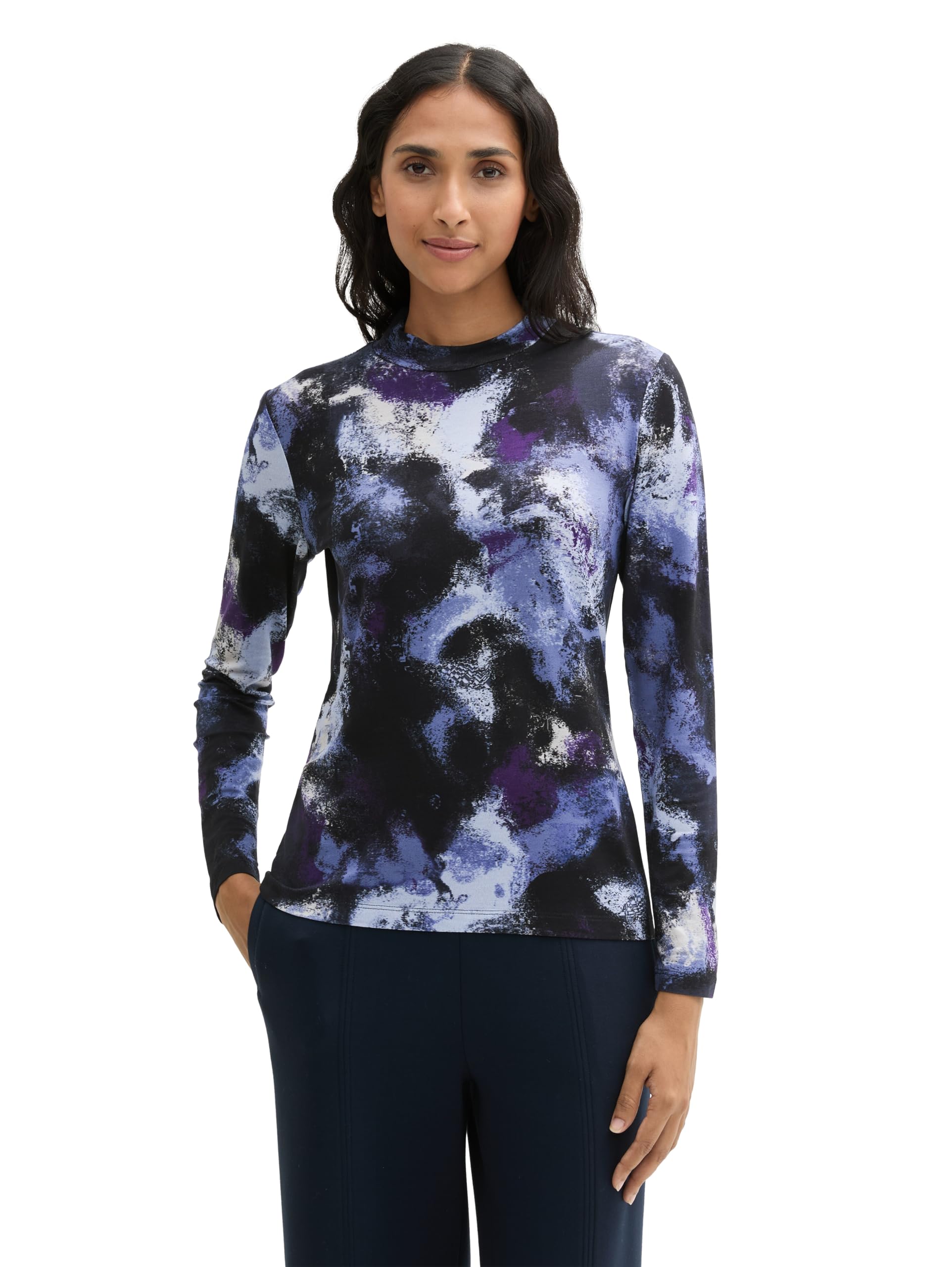 Tom Tailor Damen 1044139 Longsleeve mit Stehkragen