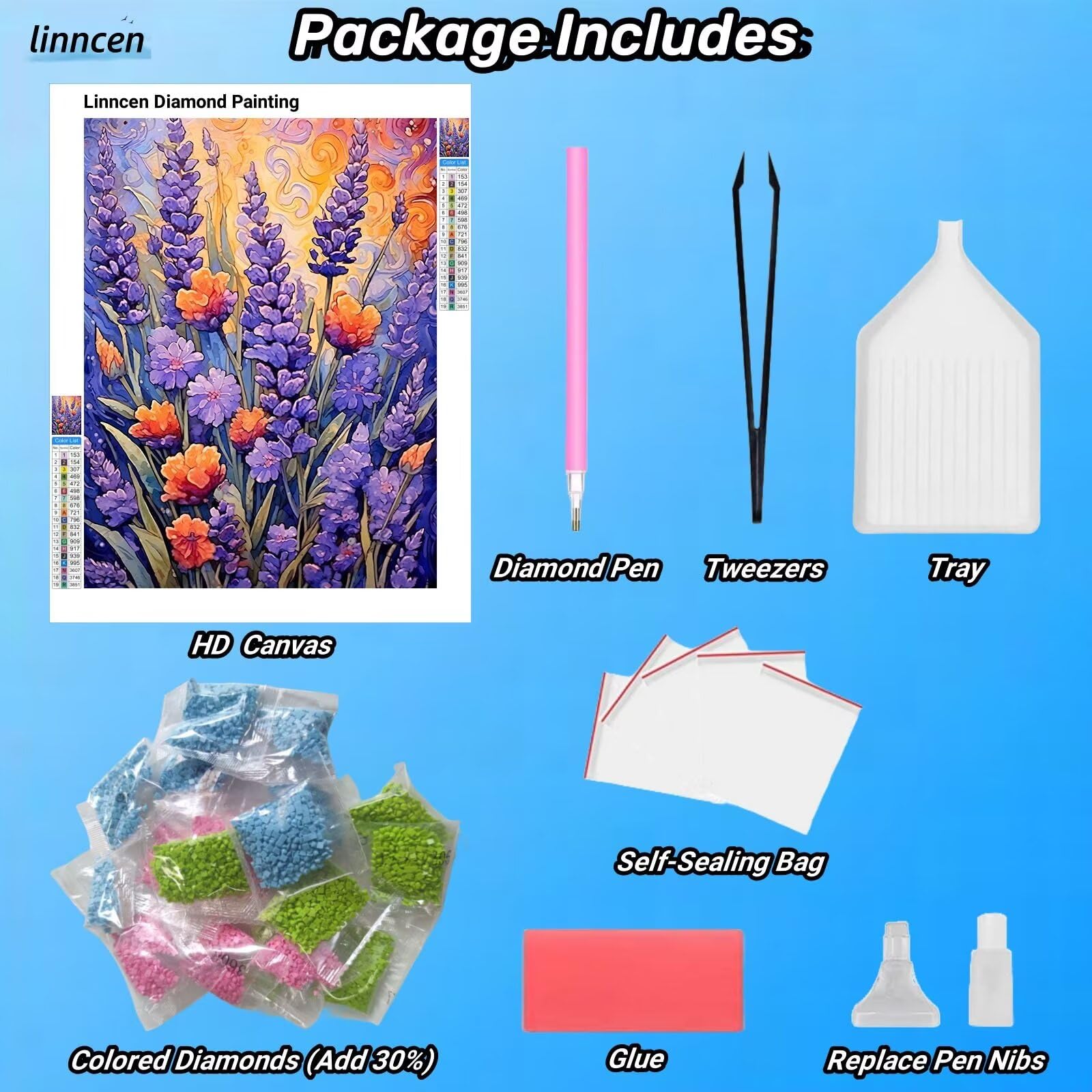 Diamond Painting kit Completo Fiore di paesaggio del giardino della lavanda Diamond Painting Bambini Adulto,Fai da te 5D Pittura Diamante Kit Punto Croce Strass Ricamo, Decor Casa(3 Pezzi,45x45cm