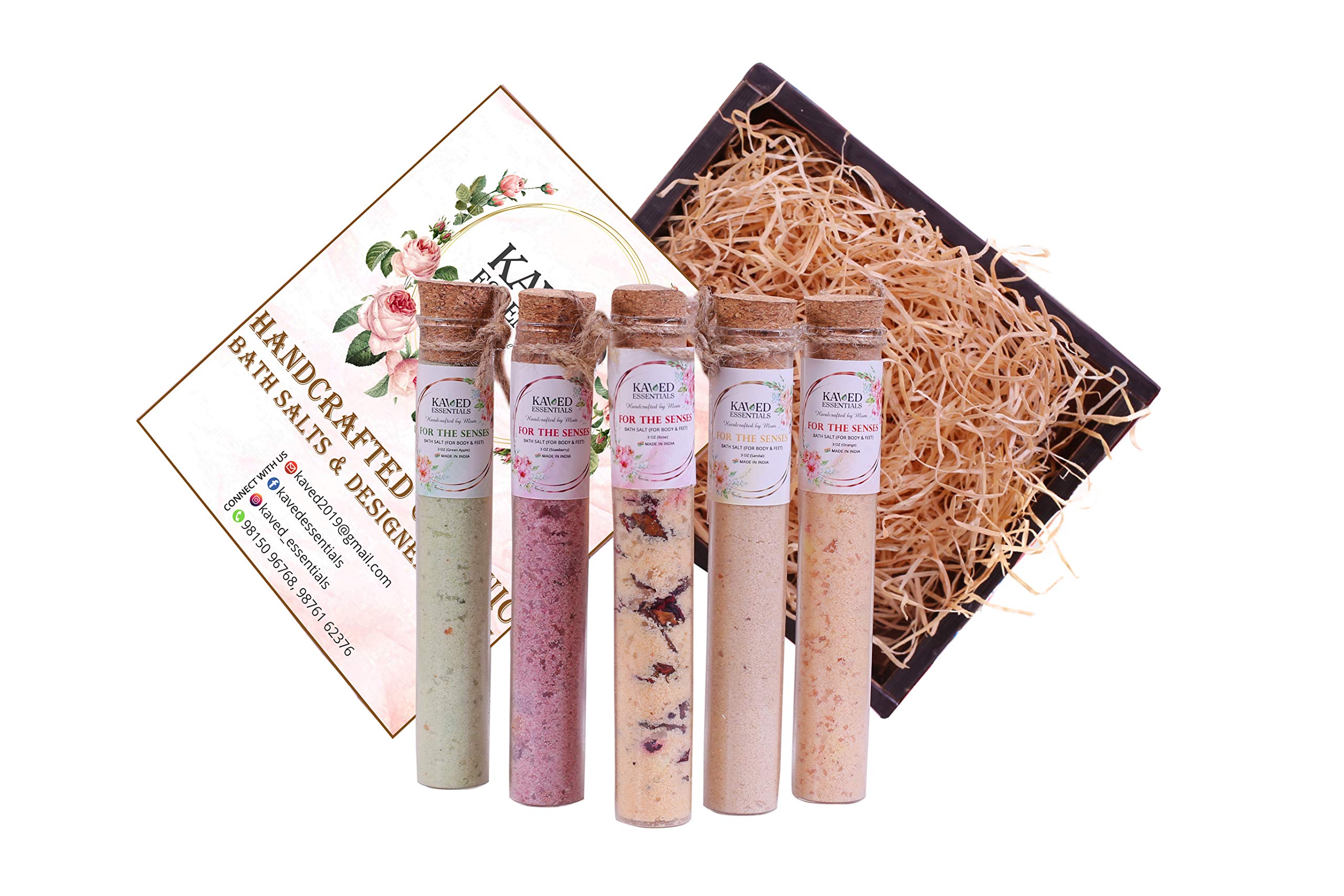 Organic Bath Salts with essentials oils (Shahi Snan) pack of 5 with wooden box. Green Apple, Rose, Strawberry, lemon, orange(60 gm) each-picture-35