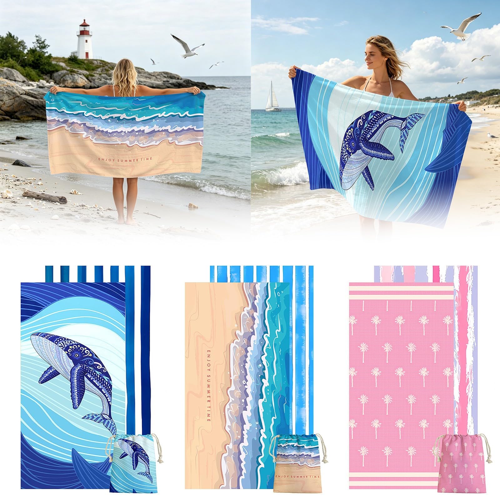 Serviette de plage 2 en 1 convertible en microfibre à séchage rapide avec poches pour camping, gym, piscine, résistant au sable, grand sac de voyage portable
