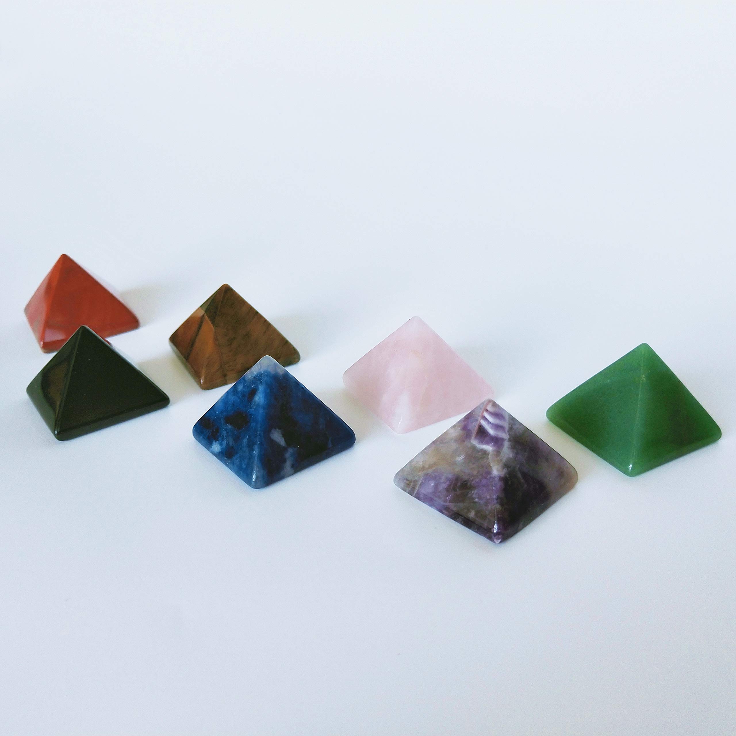 Mina Heal Set of 7 Crystal Pyramids of Natural Chakra Healing Stones, 1.5 inch
