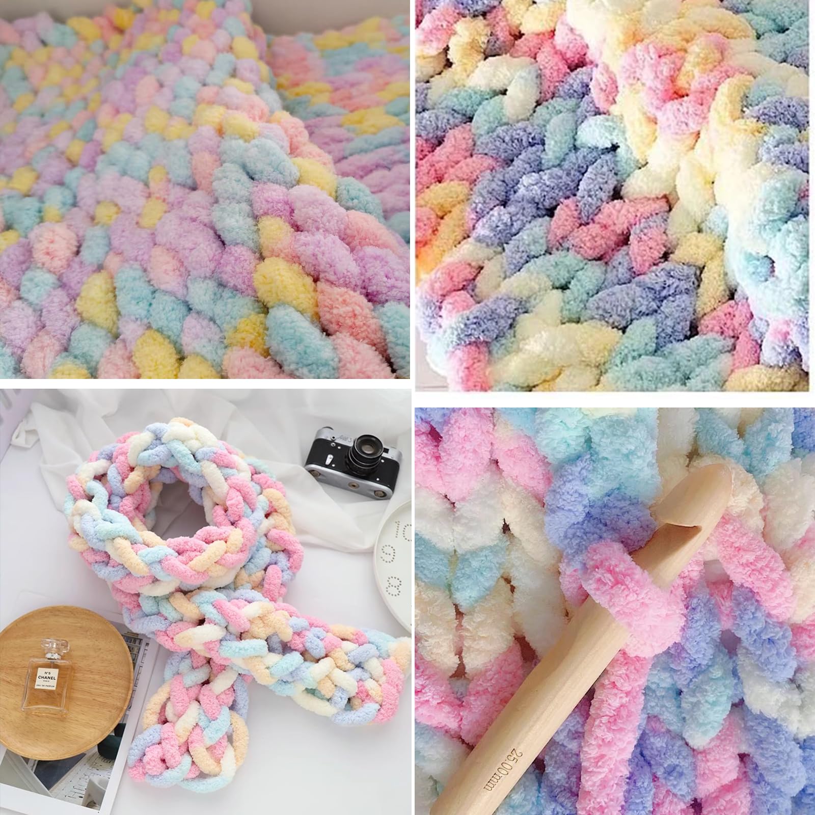 Filato di Lana per Maglieria 250g × 2 Filato Grosso Multicolore per Uncinetto, 2cm Filato Morbido a Maglia Grossa per Progetti di Filati che Fanno Cappelli Coperte Cuscino Gatto Letto (Blu