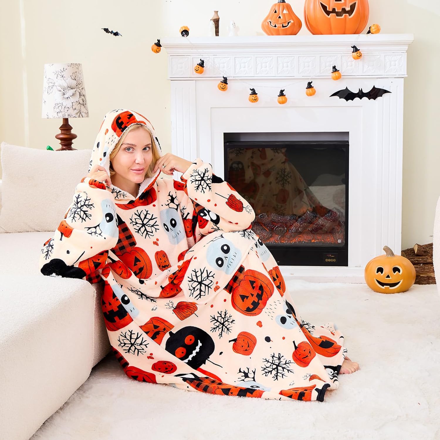 Moinlizy Wearable Blanket Hoodie, Long Thick Hooded Blanket Oversized for Adults Women Men with Pocket and Sleeves - Image 4