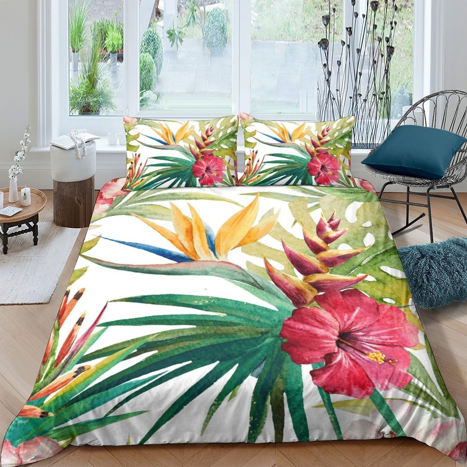 Ctjqhvkz Style-8 3D Printed Tropical Bird Of Paradise Fitted Sheet Microfiber Soft Floral Jungle Mattress Cover For Bedroom Guest Room Decor Single（135X200cm）