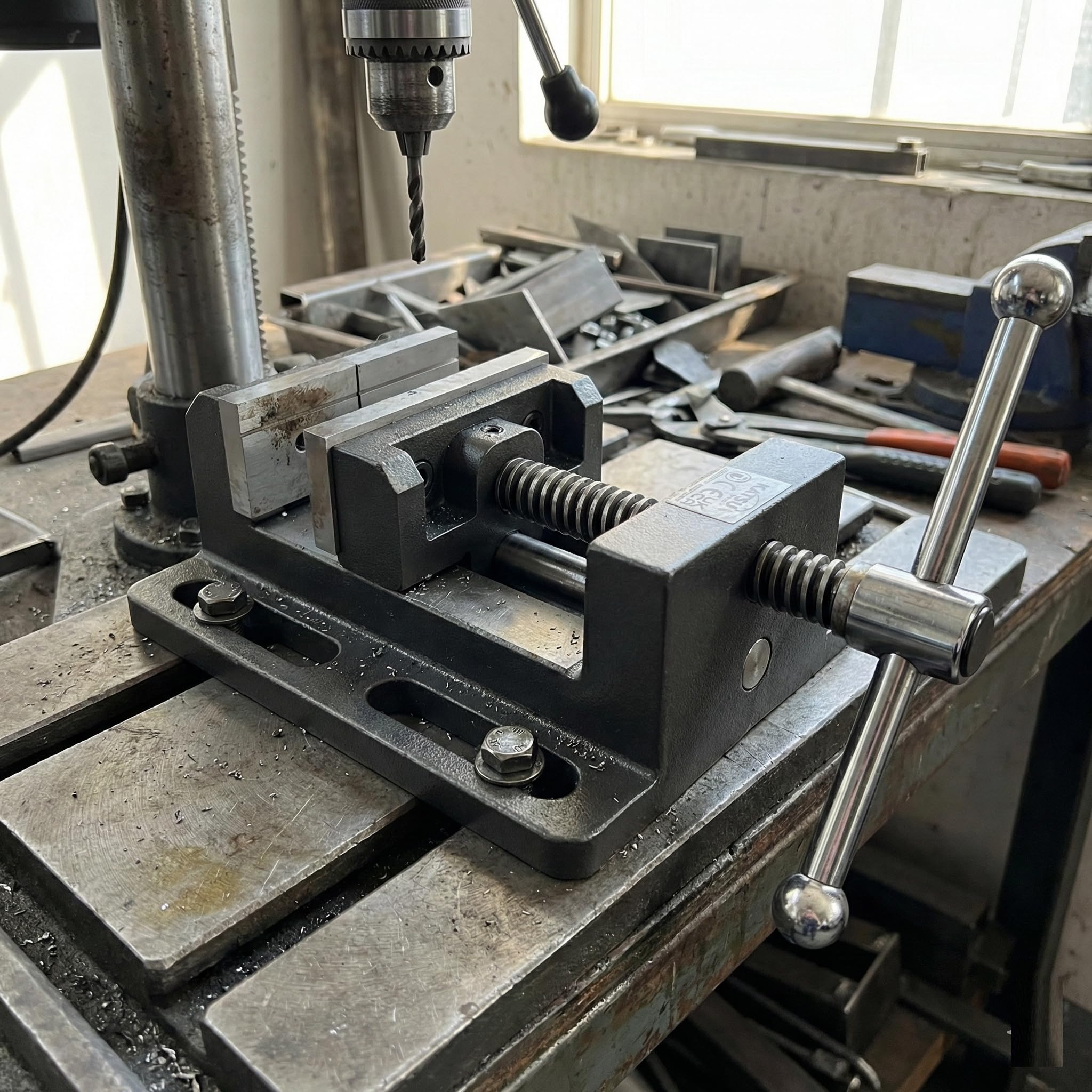 KATSU Morsa per Trapano a Colonna 4" (100mm) con Barra di Guida, Morsetto da Banco per Trapano a Colonna di Qualità Professionale per Officina e Fresatrici 4022704