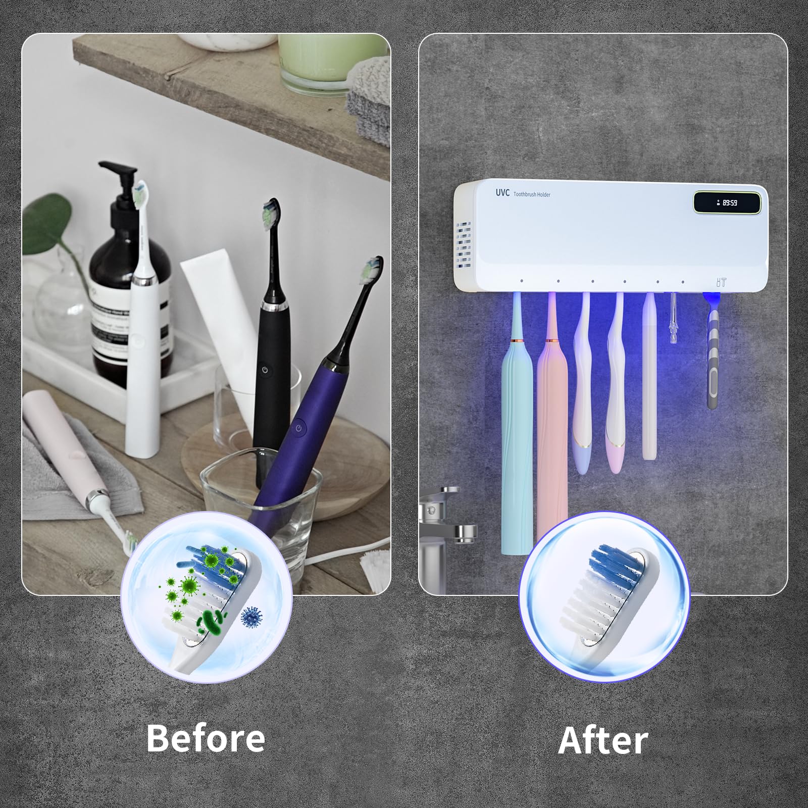 Soporte para Cepillo de Dientes, 5+1+1 Ranuras para cepillos de Dientes UV, Soportes Recargables de Pared para baños, Funciones de calefacción, sin taladrar (Blanco)