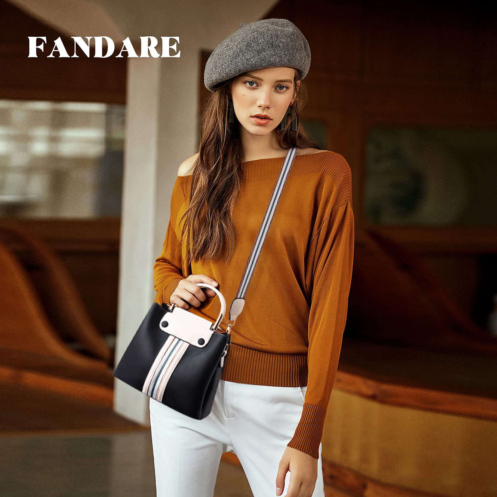 FANDARE Portátil Mujer Bolsos Bandolera Mensajero Pequeño Cuero PU Impermeable Bolsos Cuerpo Cruzados Escuela Viaje Compras Crossbody Bag