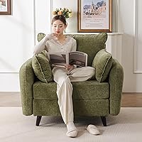 REXULQO Oversized Accent Chair with Huge Under-Seat Storage, 7.8" Thick Cushion, Green Chenille Armchair for Living Room, Bedroom