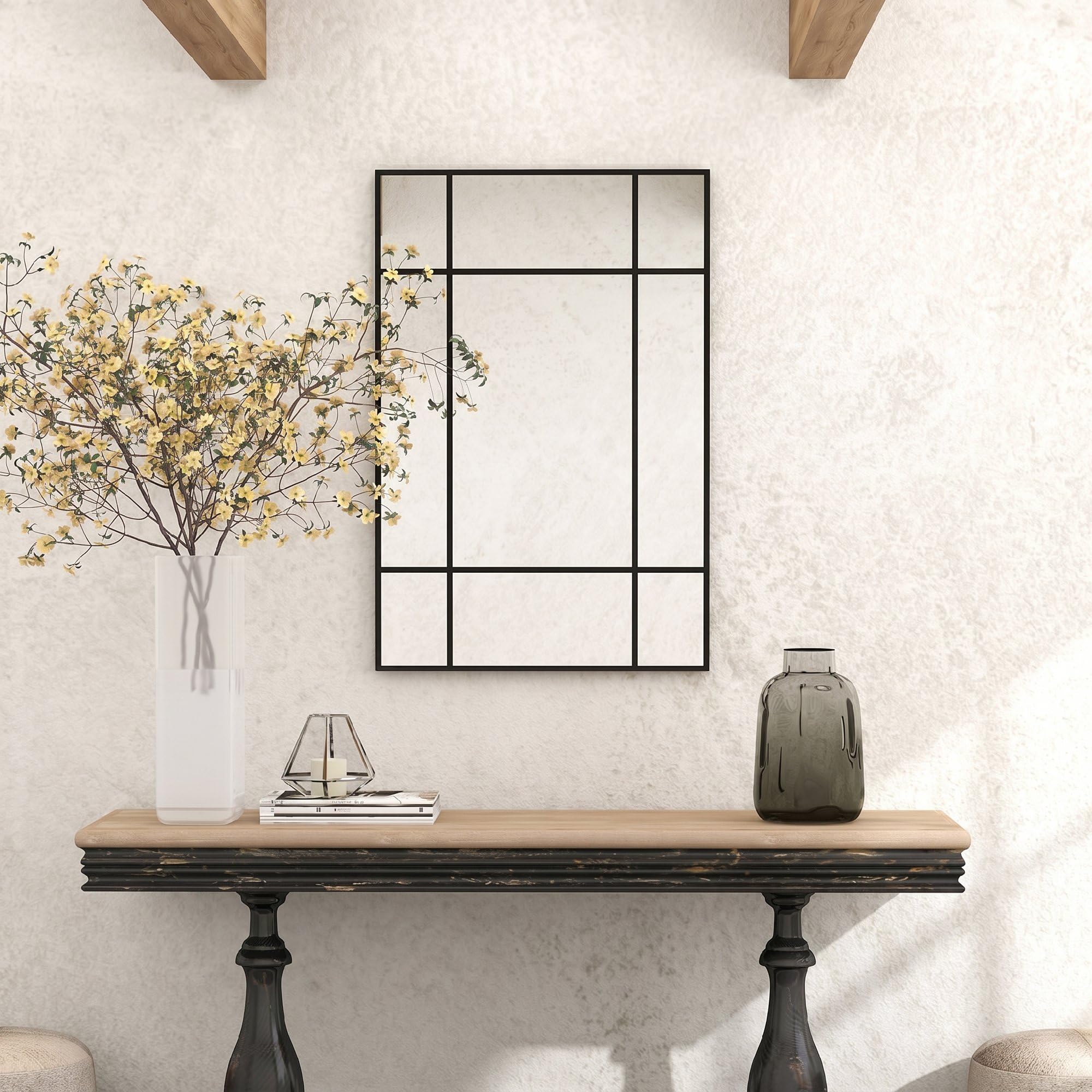 HOMCOM Lustro ścienne 90 x 60 cm, dekoracyjne lustro z metalową ramą, prostokątne lustro do sypialni, łazienki, czarne