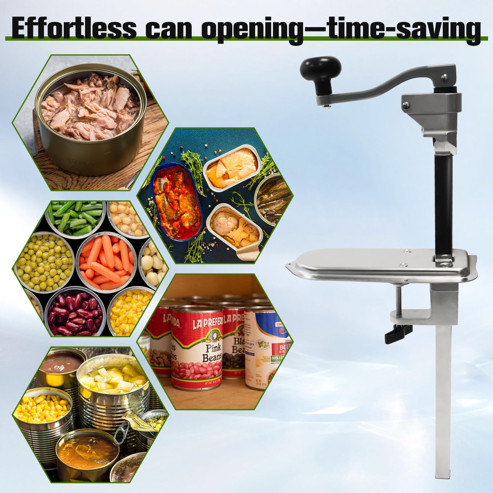 59 cm Abrelatas de Mesa de Acero Inoxidable | Abrelatas de Banco Manual, Abridor de Conservas para Cocinas Profesionales