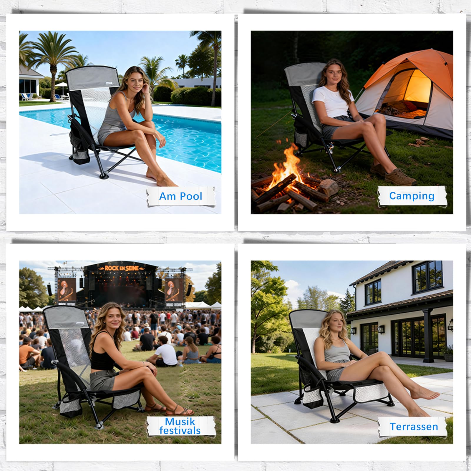 SUNNYFEEL Strandstuhl Klappbar Leicht,Campingstuhl mit Hochlehner,1 Stück