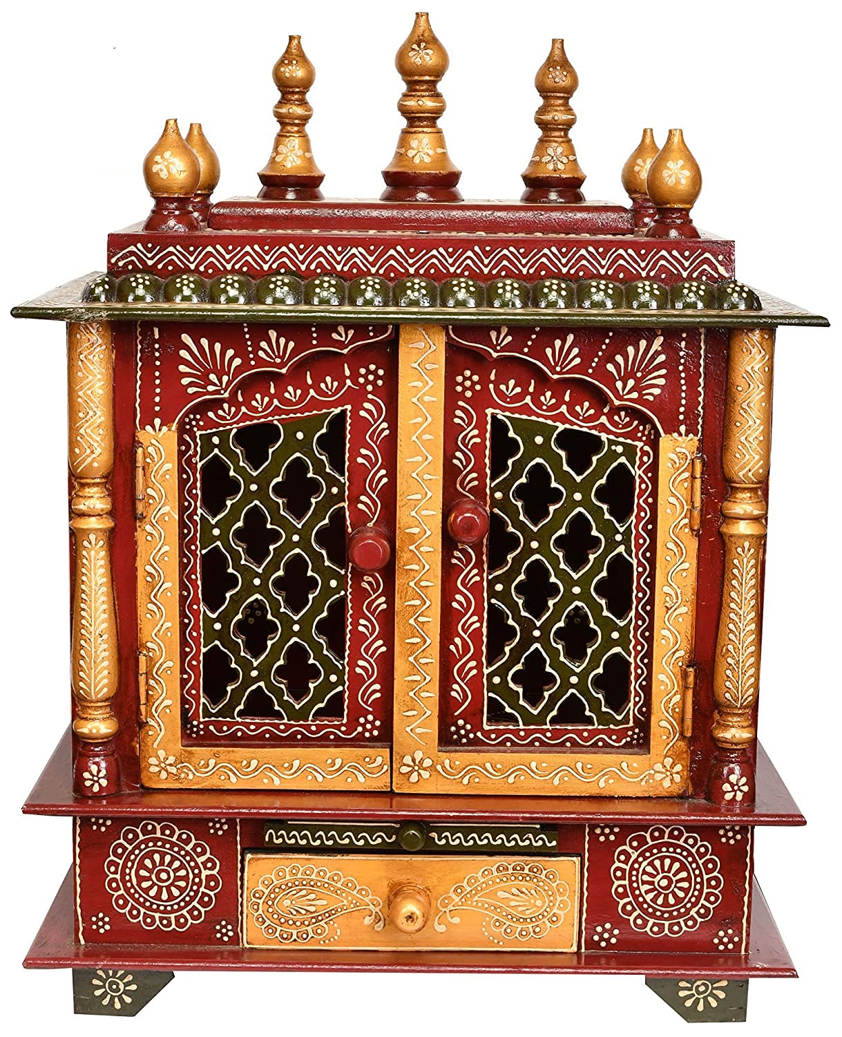Home Bazaar and Rajasthani Ethnic Handcrafted Wooden Temple/Mandir/Pooja Ghar/Mandapam 18x12x24 inch Outer and 16x9x10.75 Inch Inner Size (L x W x H) KI-380