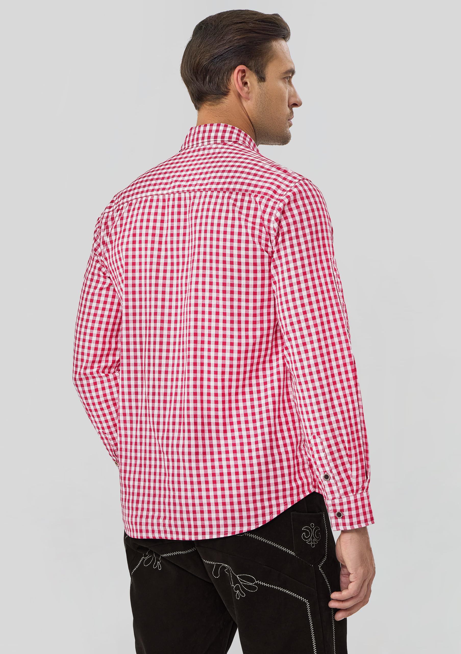 AMZHOTER Camicia da Uomo per Oktoberfest Camicia a Quadri Maniche Lunghe per Costume Tradizionale Maniche Corte in Cotone Blu Rosso Verde