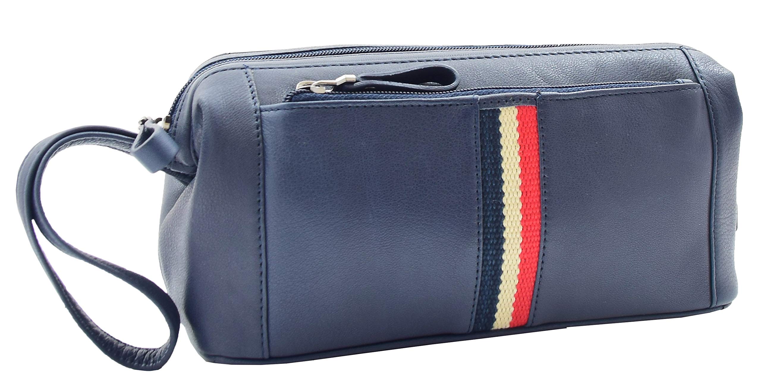 Neceser de cuero auténtico bolsa de lavado de viaje bolsa de muñeca HOL951 azul marino