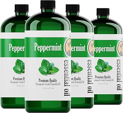 Peppermint Essential Oil, 4 Pack 16oz Each, 64oz Bulk, Therapeutic Grade Peppermint Essential Oil for Aromatherapy, Soap Making, Candles, Diffuser
