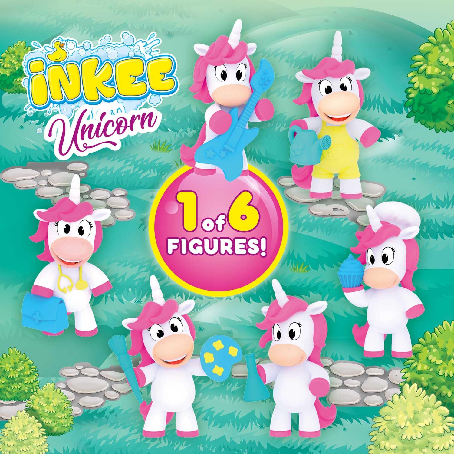 INKEE Surprise UNICORN PROFESSIONS | 3x Bomby do Kąpieli dla Dzieci z Niespodzianką – 3 z 6 Jednorożców do Zebrania – 3x 100g Kule do Kąpieli z Aromatem Koktajlu Bananowego i Olejem Jojoba