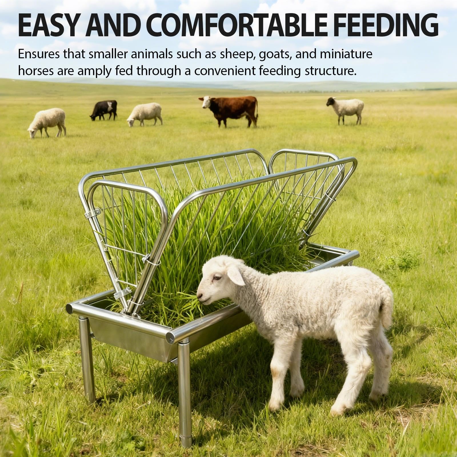 Comedero de Gran Capacidad para Ganado, comedero de heno de 1,2 m con Estructura de Acero y Bandeja de alimentación Profunda, Ideal para Alimentar Cabras, ovejas y Vacas (Acero galvanizado p