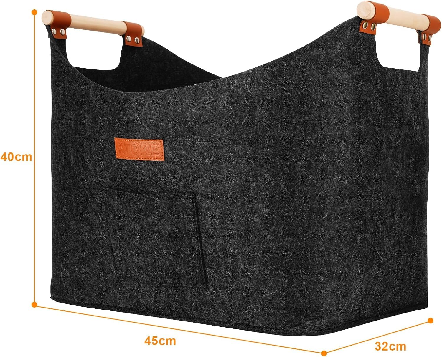 Atoke Panier à bois de chauffage en feutre extra épais avec poignée renforcée - Sac pliable en feutre comme panier de rangement pour bois, journaux, courses et bois de chauffage, gris foncé
