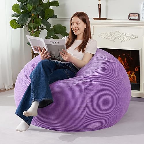 Miniatura 77 de Homguava Puf de 3.5 pies: puf de lágrima con relleno de espuma viscoelástica, sillas compactas de puf, sofá suave con funda de pana (gris)