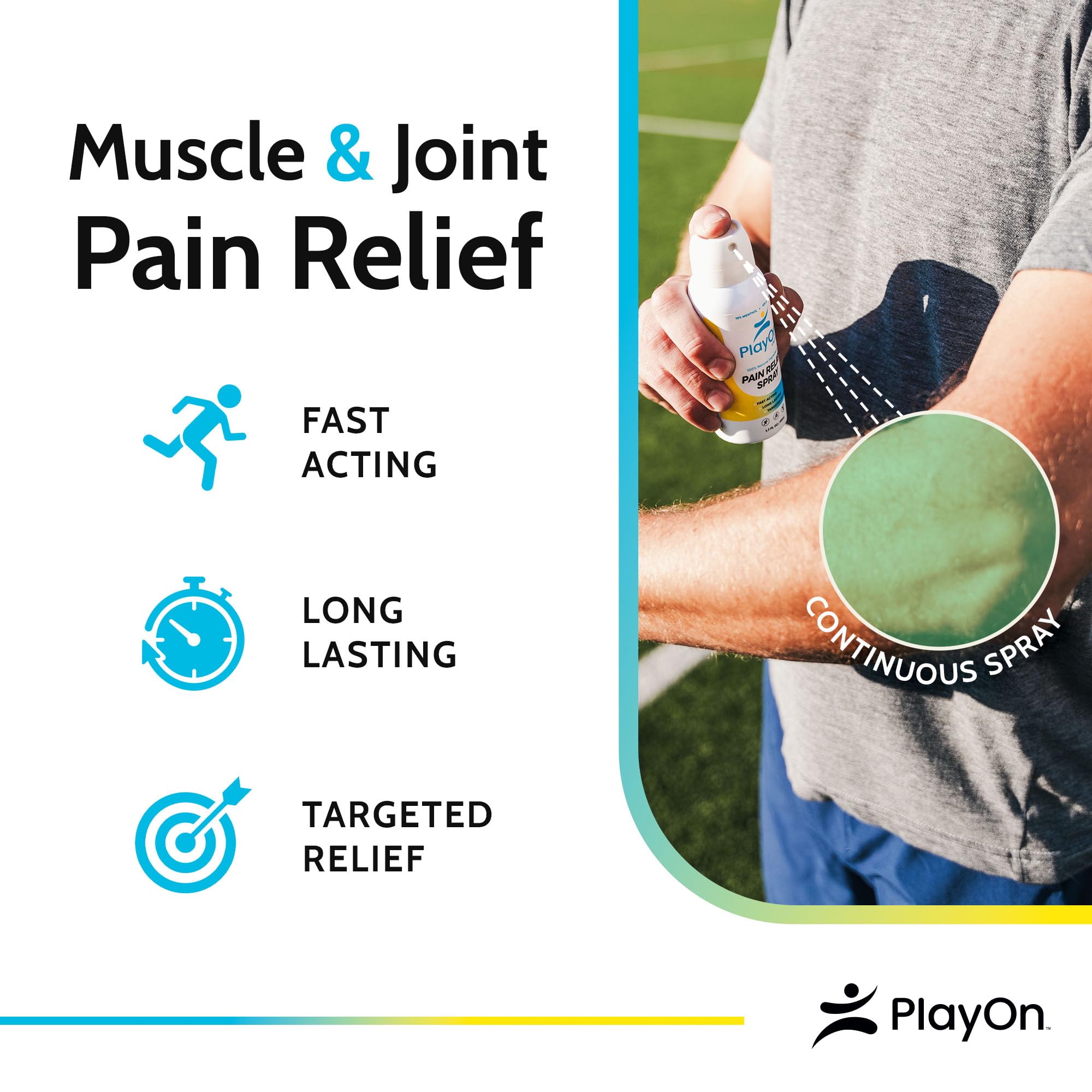 Play On Advanced Pain Relief Spray - Muscle Relaxer, Joint Relief, Back & Knee Pain Relief - Effective Cryotherapy & Numbing Spray - Shoulder, Elbow Tendonitis & Sciatica Relief - 1.7oz — Amazon image 2