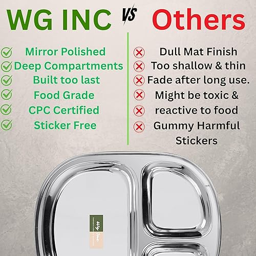 Miniatura 6 de Platos de acero inoxidable con tres compartimentos  3 en 1 secciones divididas  Bandejas para niños y bebés  Perfecto para camping, almuerzo,