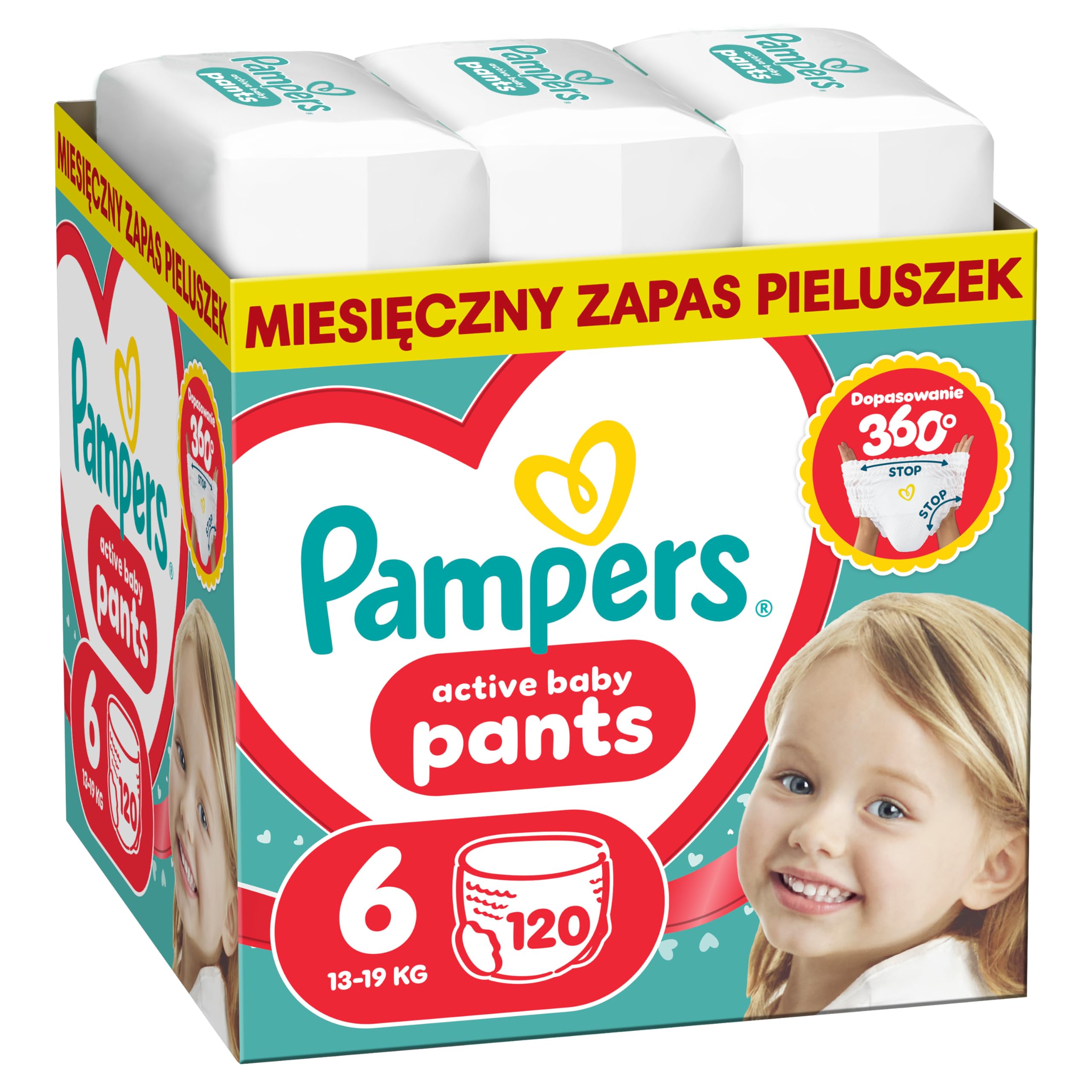 Pampers Active Baby pieluchomajtki rozmiar 6, 120 szt., 13kg-19kg, nawet 100% suchości w nocy i optymalny komfort skóry