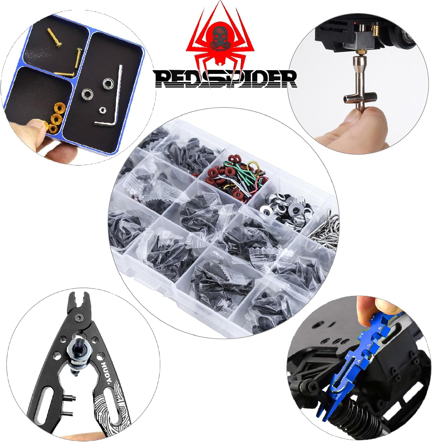 REDSPIDER RC Tool kit Magnetic Screw Tray Nut Gasket Storage Tool rc Shock Pliers and RC Screws Kit for 1/8 1/10 1/12 1/16 1/18 RC Car Truck Crawler