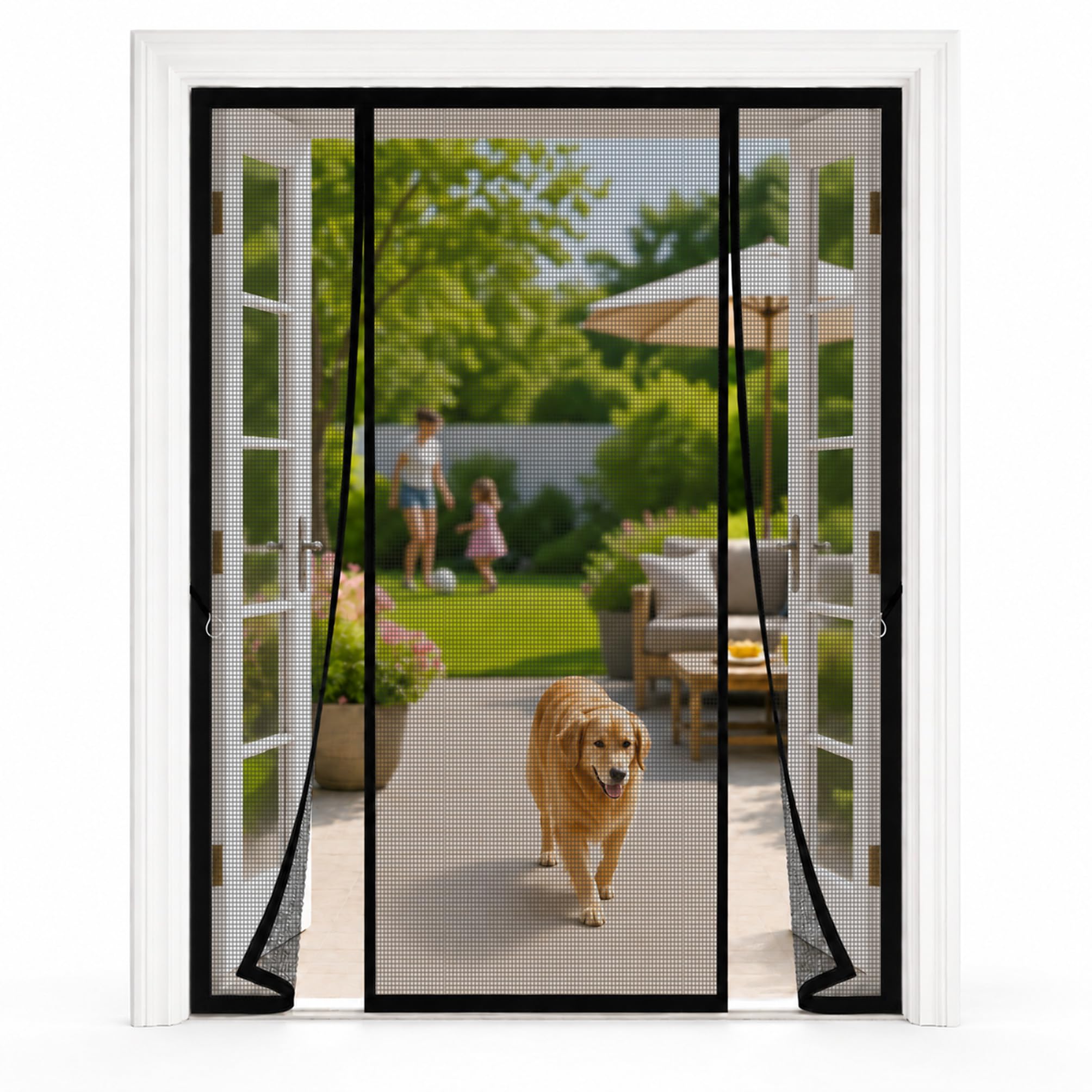 Fly Screens for Wide Doors Black 325x290cm Large Magnetic Screen Door with Side Panels with Scratch Resistant Surface for Daily Use Useful When Standard Screens are Too Narrow Conservatory