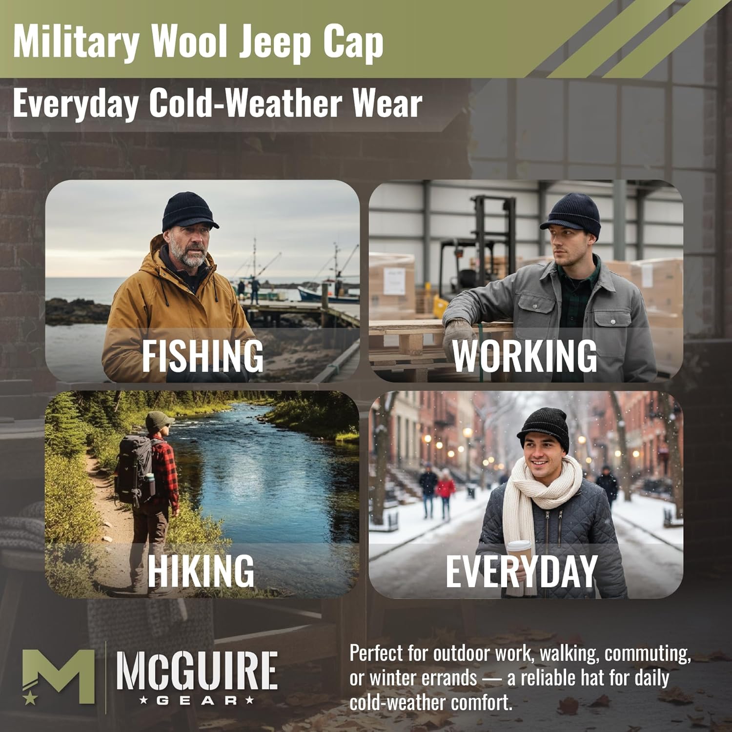 M MCGUIRE GEAR Genuine G.I. Winter Beanie Cap with Visor, 100% Wool Fitted Cap, Made in USA - Image 7