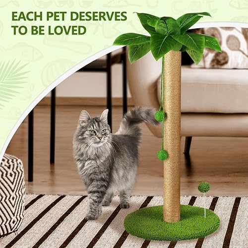 Miniatura 7 de Dohump Poste rascador para gatos, poste rascador de gatitos de 26 pulgadas con cuerda de sisal de alta calidad, lindo árbol para gatos con juguetes
