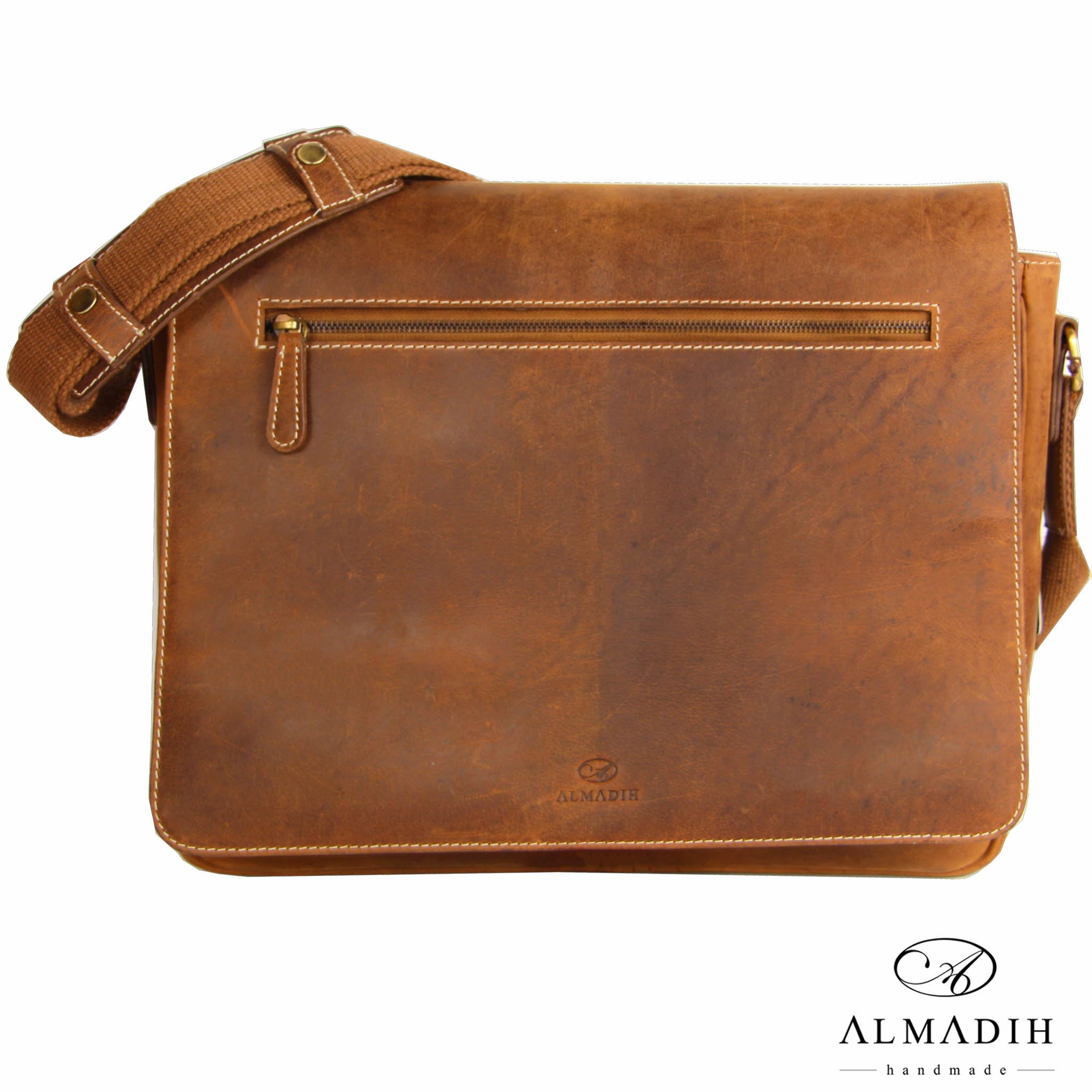 ALMADIH Borsa in pelle di vaccetta JANNE marrone Cartella professionale multiscomparti da lavoro Porta documenti PC portatili a spalla tracolla Bandoliera a mano Borsone sacca da viaggio