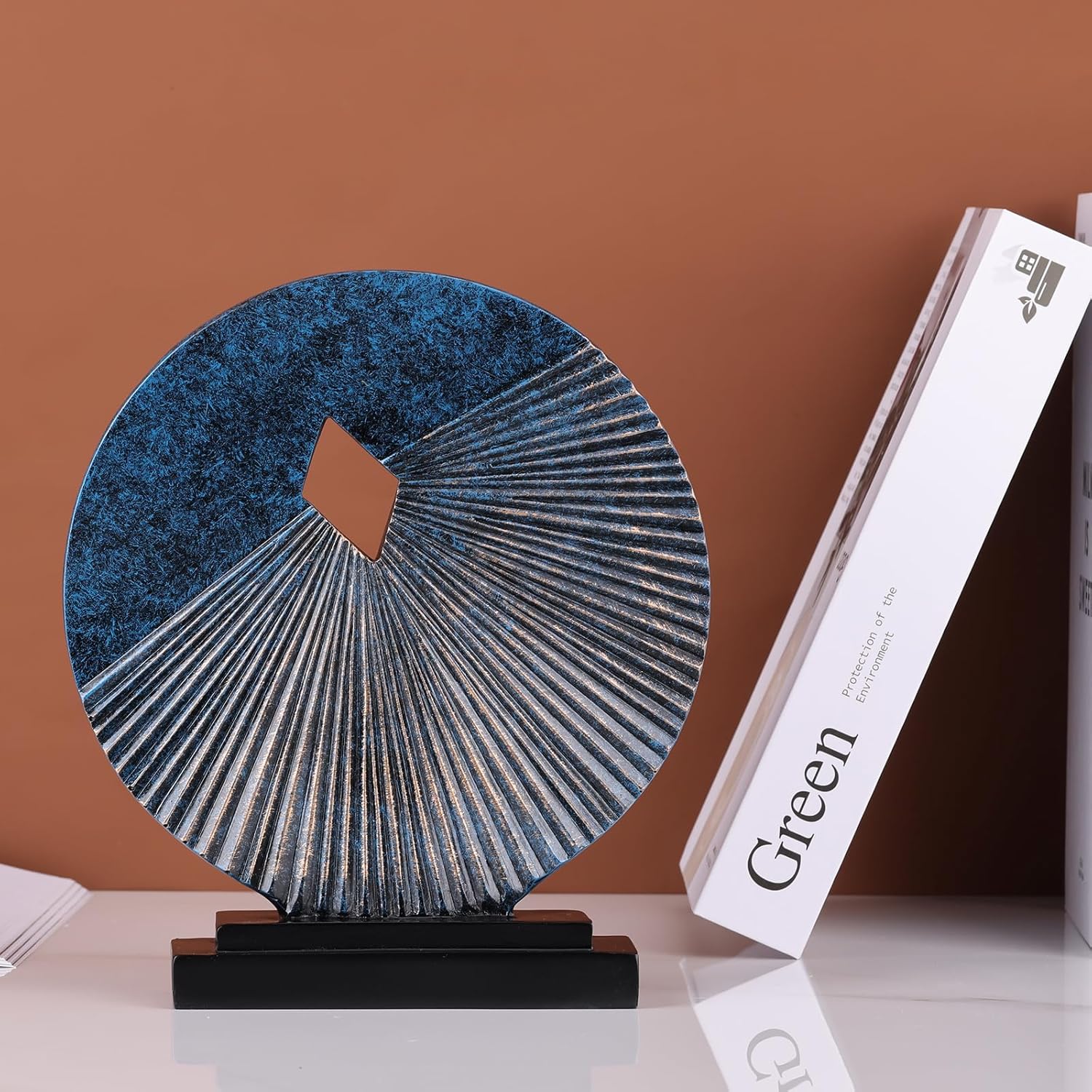 Blue Home Decor Sculpture, Above Kitchen Cabinet Decor Aesthetic, Living Room Decor Round Statue Medallion, Center Pieces Decoration for Table - Ideal Coffee Table Blue Bedroom, Office Desktop Decor C/Blue