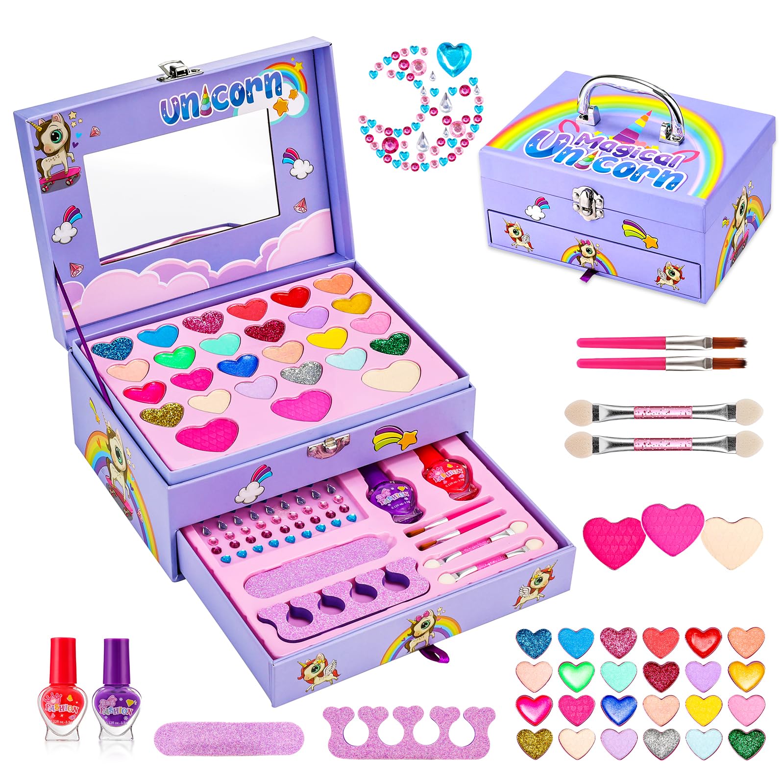 Maquillaje para Niñas - 36 PCS Kit de Maquillaje para Niñas Lavable de Maquillaje para Niñas,Juego de Maquillaje y No Tóxico,Regalo de Princesa Navidad para Niñas 3 4 5 6 7 8 9 10 11 12 Años…