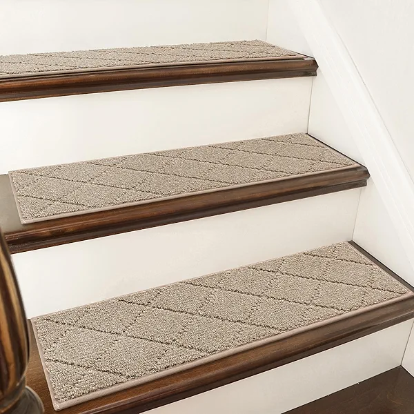 COSY HOMEER Edging Stair Treads Non-Slip Carpet Mat 28inX9in Indoor Stair Runners for Wooden Steps, Edging Stair Rugs for Kids and Dogs, 100% Polyester TPE Backing (10pc, Beige) Beige 10pc