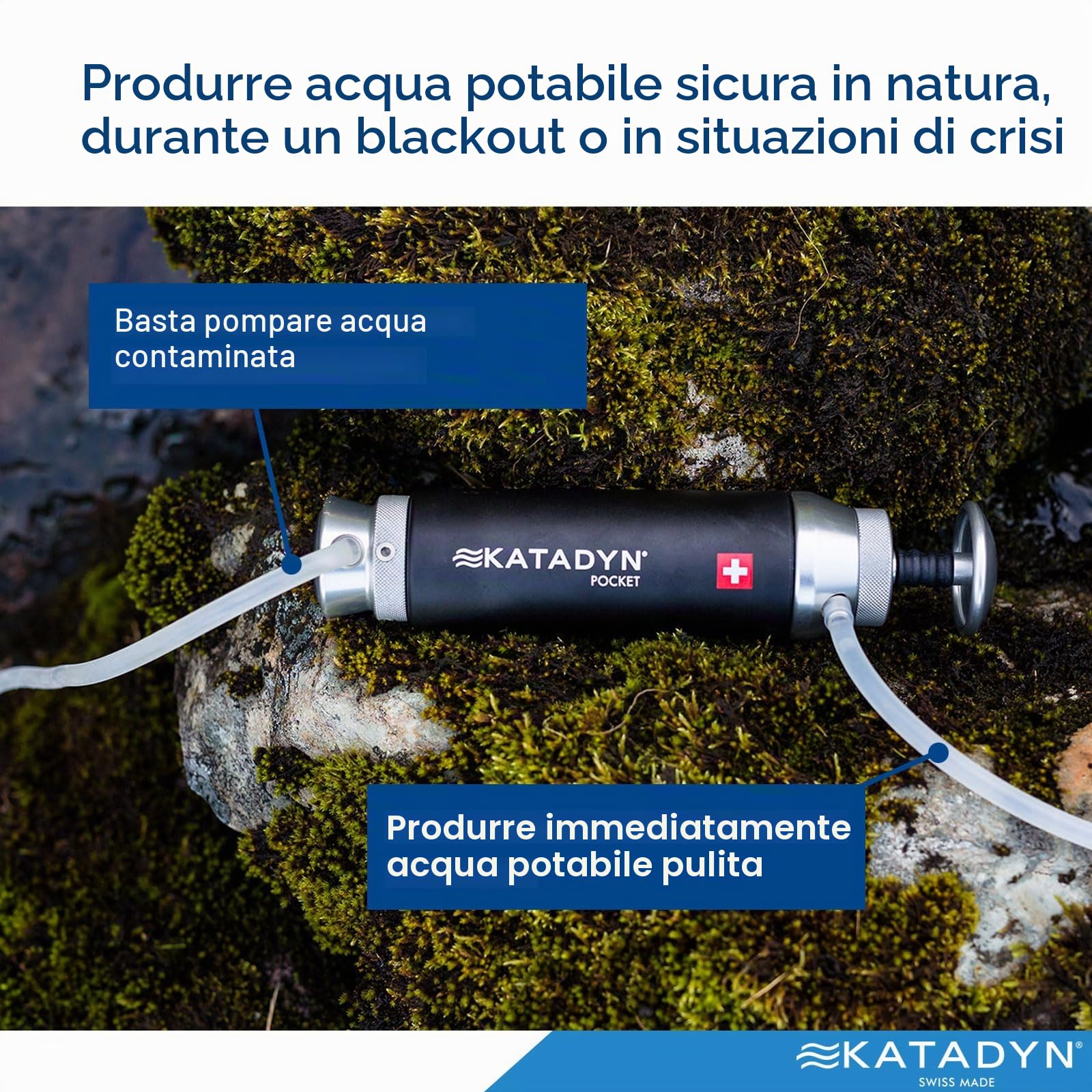 Filtro per l'acqua tascabile Katadyn da 1,0 l, serie Tactical - Filtro per l'acqua da esterno per purificare fino a 50.000 l di acqua potabile per viaggi, attività all'aria aperta