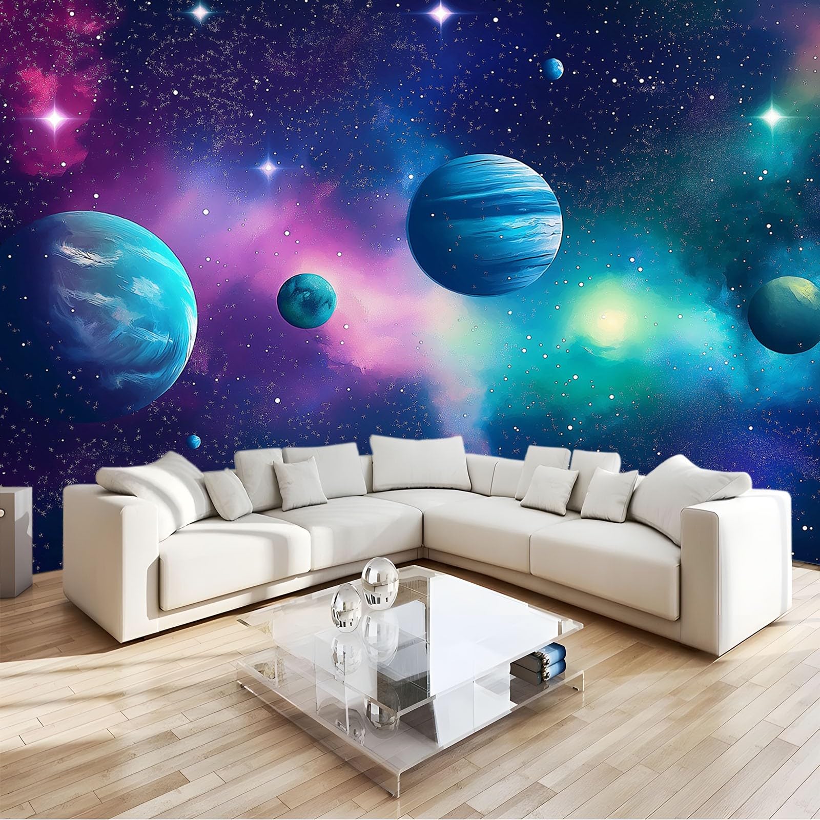 Generico Carta Da Parati Soggiorno Tema Dello Spazio Planetario 250x175 cm Fotomurali Moda Decorazione da Muro Poster Carta per pareti 3D, per Camera Letto Ufficio Cameretta Bambini